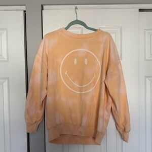 American Eagle Orange Tie-Dye Smiley Face Oversized Sweatshirt